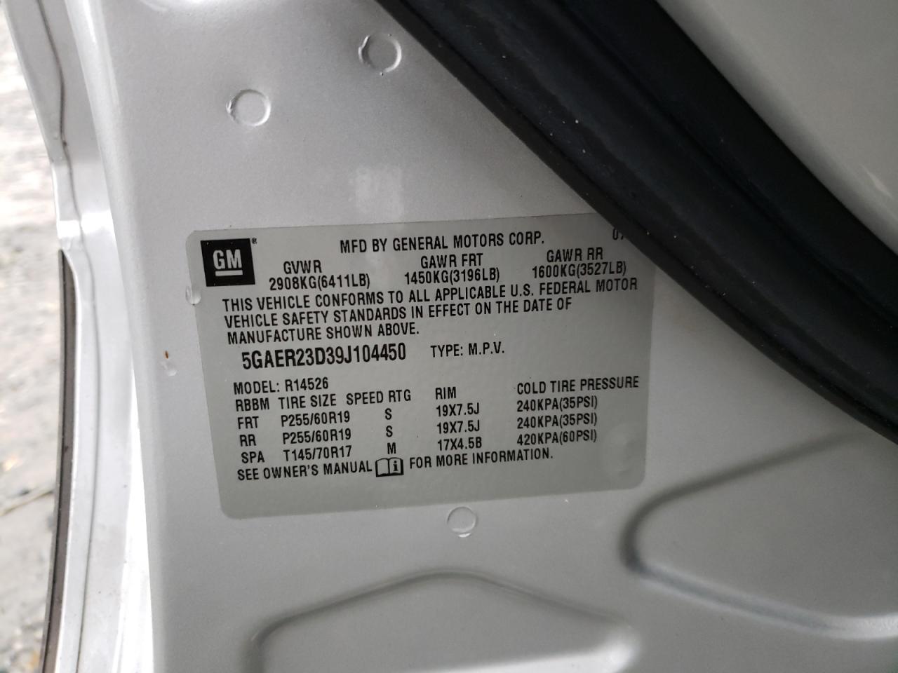 Photo 10 from auction – 2009 BUICK ENCLAVE CX with VIN 5GAER23D39J104450