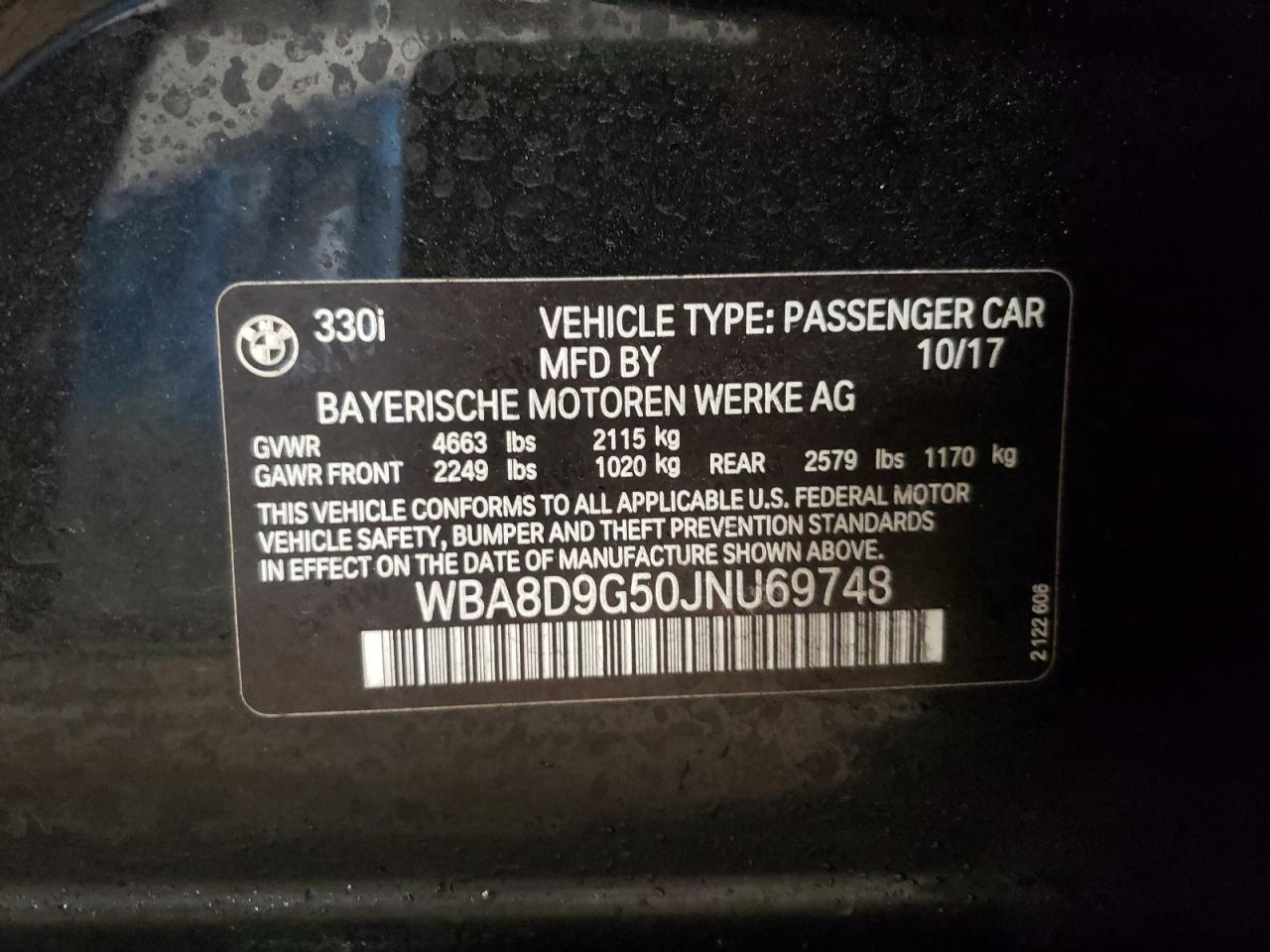 Photo 10 from auction – 2018 BMW 330I with VIN WBA8D9G50JNU69748