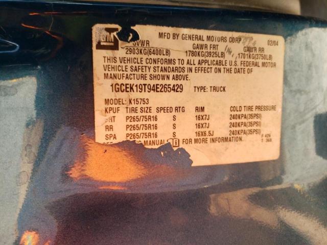 Photo 10 from auction – 2004 CHEVROLET SILVERADO with VIN 1GCEK19T94E265429