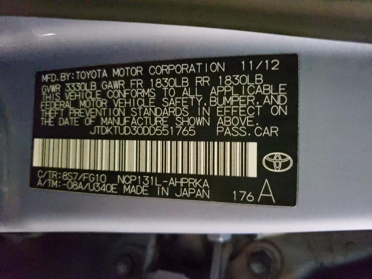 Photo 10 from auction – 2013 TOYOTA YARIS with VIN JTDKTUD30DD551765