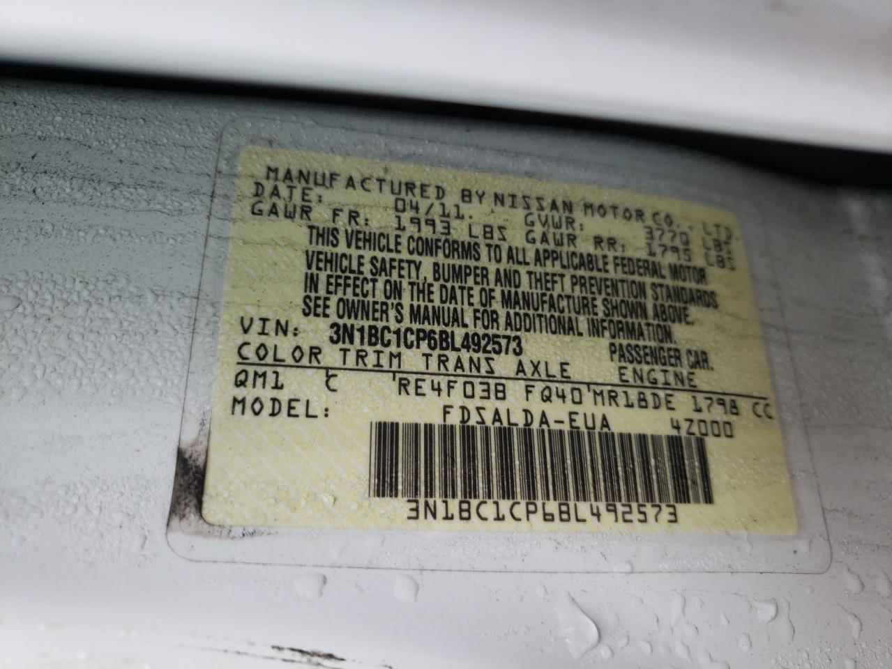 Photo 10 from auction – 2011 NISSAN VERSA S with VIN 3N1BC1CP6BL492573