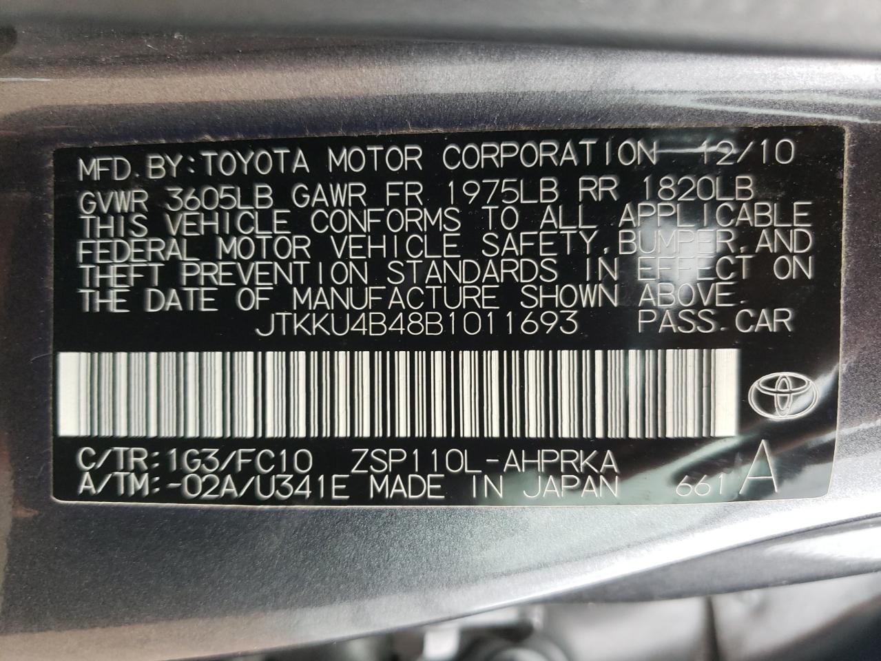 Zdjęcie 10 z aukcji – 2011 TOYOTA SCION XD z VIN JTKKU4B48B1011693