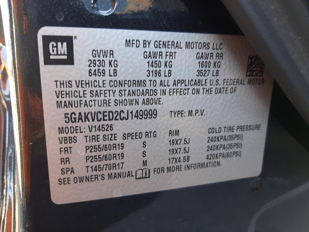 Photo 10 from auction – 2012 BUICK ENCLAVE with VIN 5GAKVCED2CJ149999