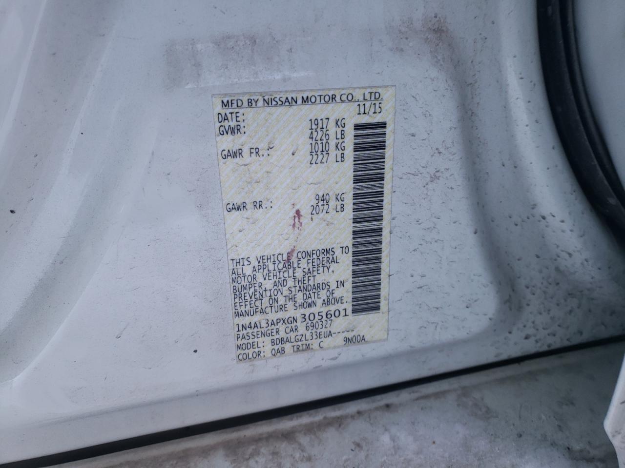 Photo 10 from auction – 2016 NISSAN ALTIMA 2.5 with VIN 1N4AL3APXGN305601