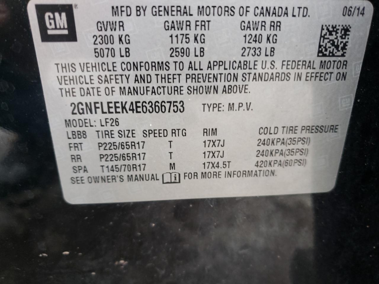 Photo 10 from auction – 2014 CHEVROLET EQUINOX LS with VIN 2GNFLEEK4E6366753