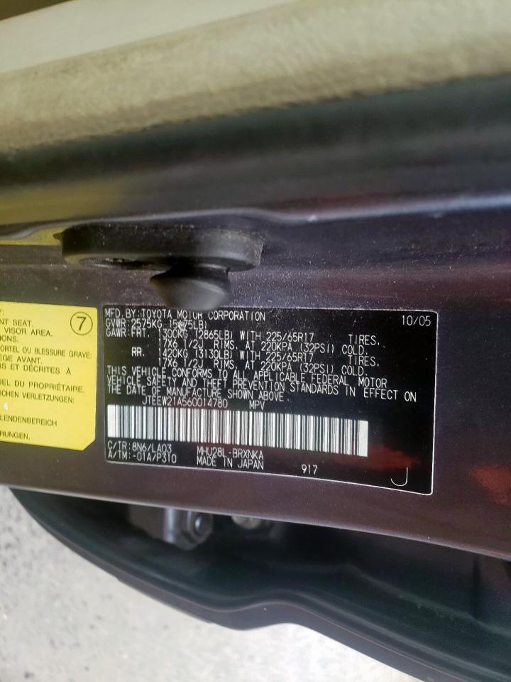 Photo 10 from auction – 2006 TOYOTA HIGHLANDER with VIN JTEEW21A560014780