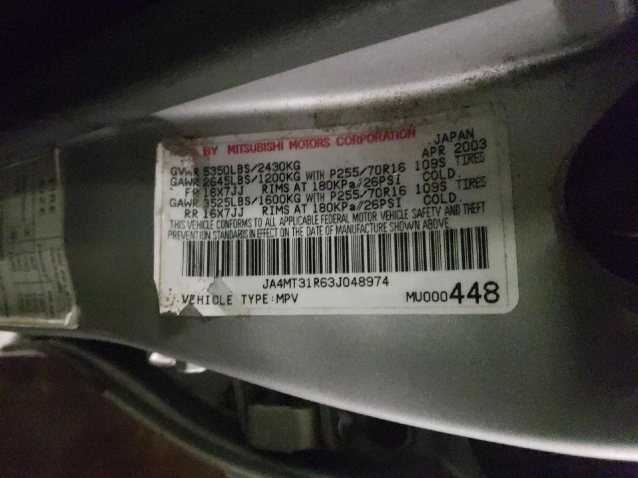 Photo 10 from auction – 2003 MITSUBISHI MONTERO SP with VIN JA4MT31R63J048974