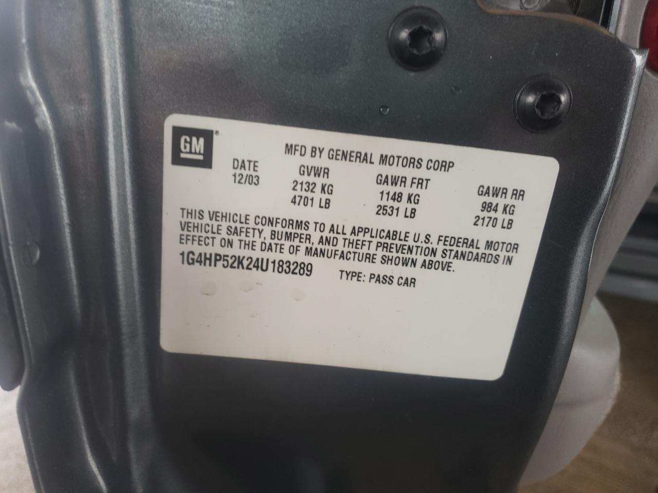 Photo 10 from auction – 2004 BUICK LESABRE CU with VIN 1G4HP52K24U183289