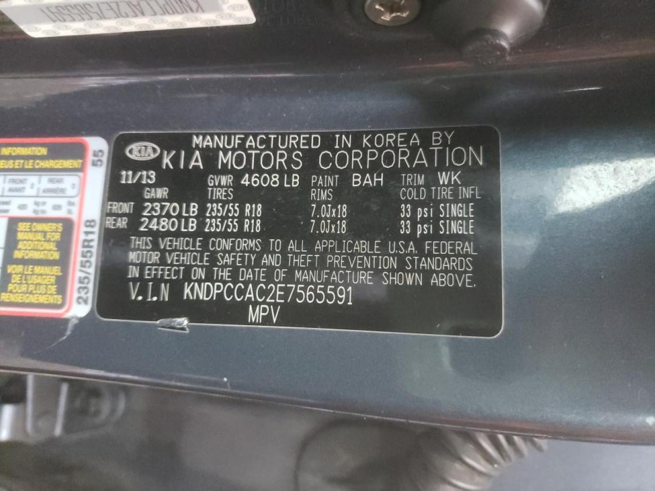 Photo 10 from auction – 2014 KIA SPORTAGE E with VIN KNDPCCAC2E7565591