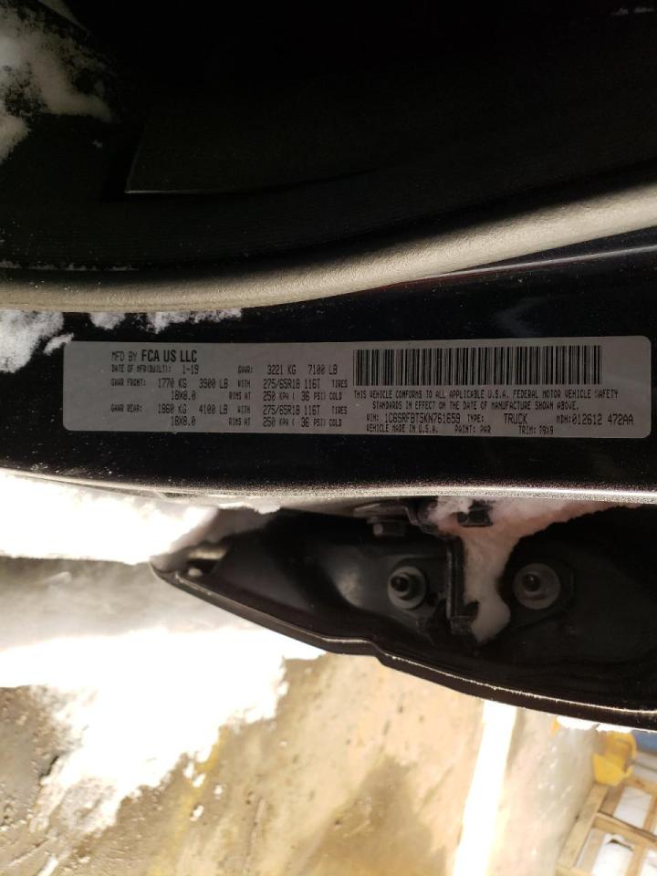 Photo 10 from auction – 2019 RAM 1500 BIG H with VIN 1C6SRFBT5KN761659