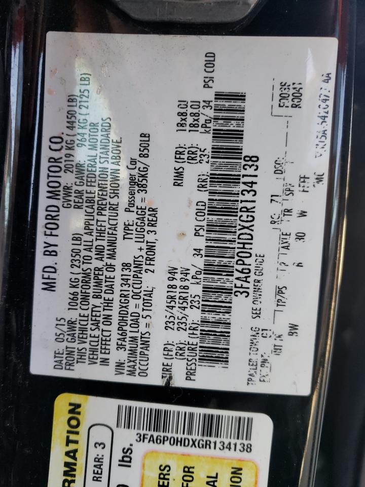 Photo 10 from auction – 2016 FORD FUSION SE with VIN 3FA6P0HDXGR134138