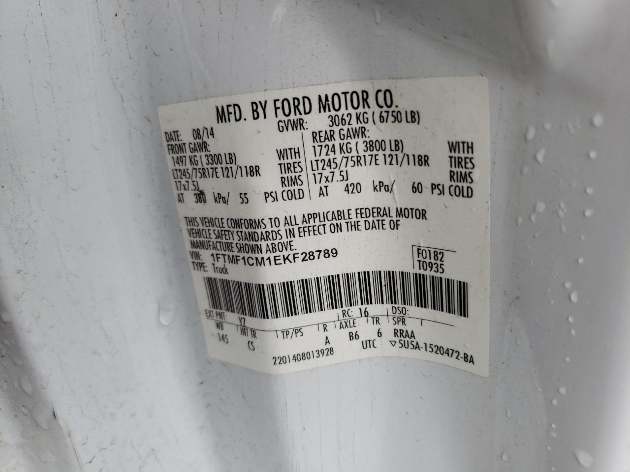 Photo 10 from auction – 2014 FORD F150 with VIN 1FTMF1CM1EKF28789