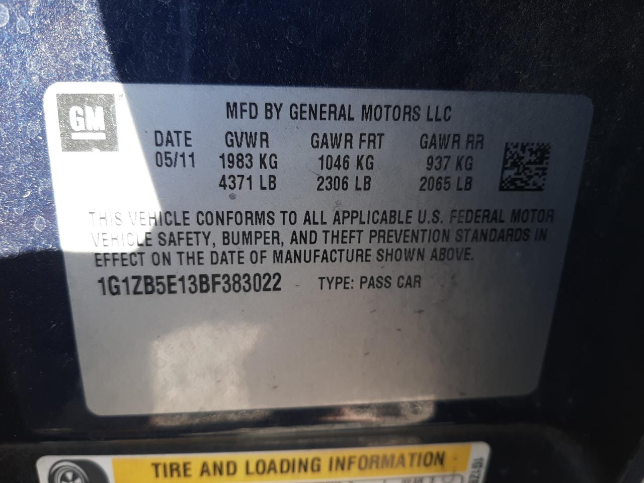 Photo 10 from auction – 2011 CHEVROLET MALIBU LS with VIN 1G1ZB5E13BF383022