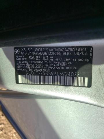 Photo 10 from auction – 2003 BMW X5 3.0I with VIN 5UXFA53593LW24022