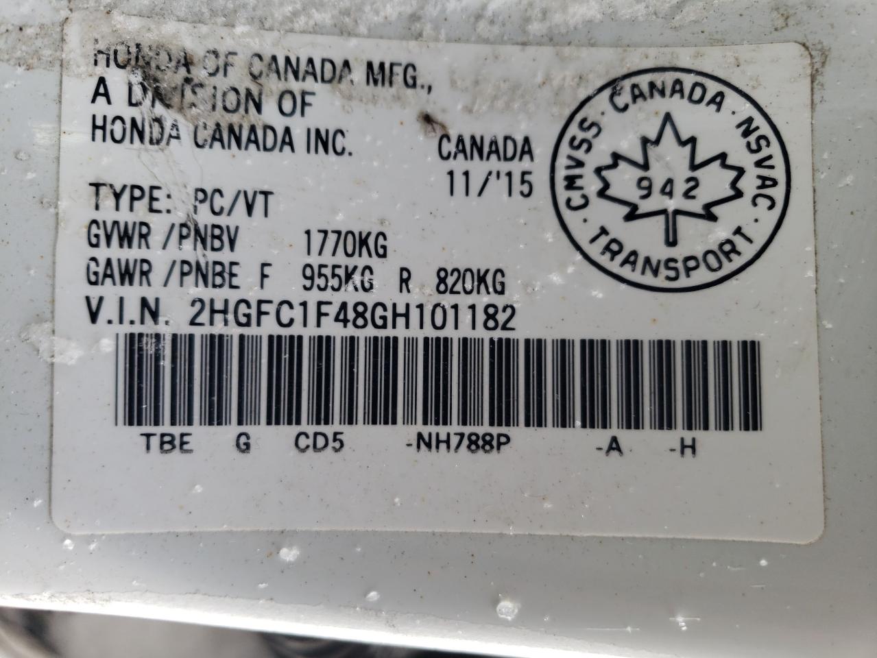 Photo 10 from auction – 2016 HONDA CIVIC EX with VIN 2HGFC1F48GH101182