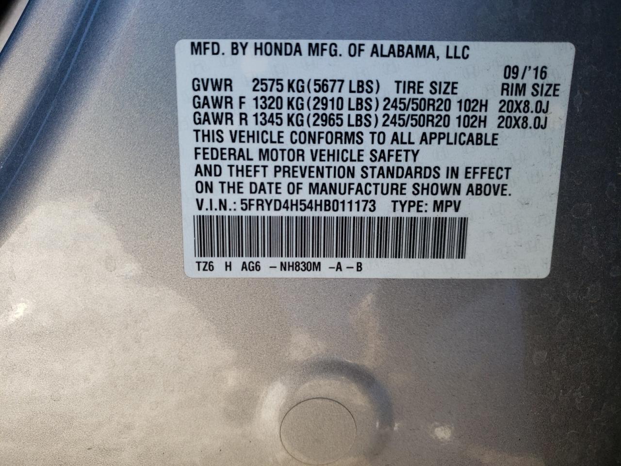 Photo 10 from auction – 2017 ACURA MDX TECHNO with VIN 5FRYD4H54HB011173