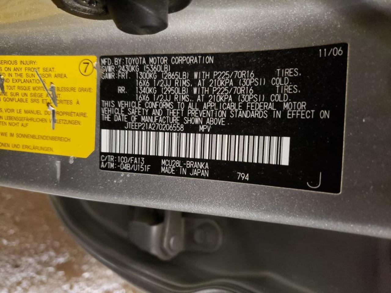 Photo 10 from auction – 2007 TOYOTA HIGHLANDER with VIN JTEEP21A270206558