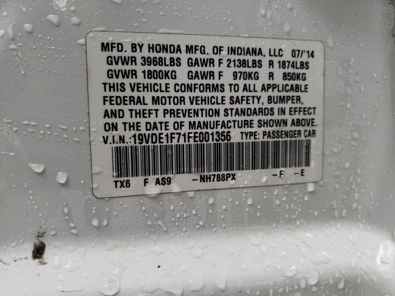 Photo 10 from auction – 2015 ACURA ILX 20 TEC with VIN 19VDE1F71FE001356