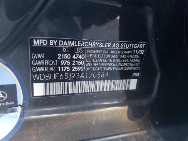 Photo 10 from auction – 2003 MERCEDES-BENZ E 320 with VIN WDBUF65J93A170584