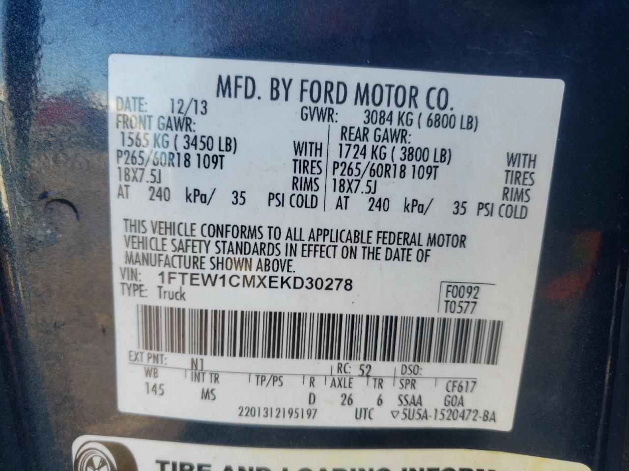 Photo 10 from auction – 2014 FORD F150 SUPER with VIN 1FTEW1CMXEKD30278