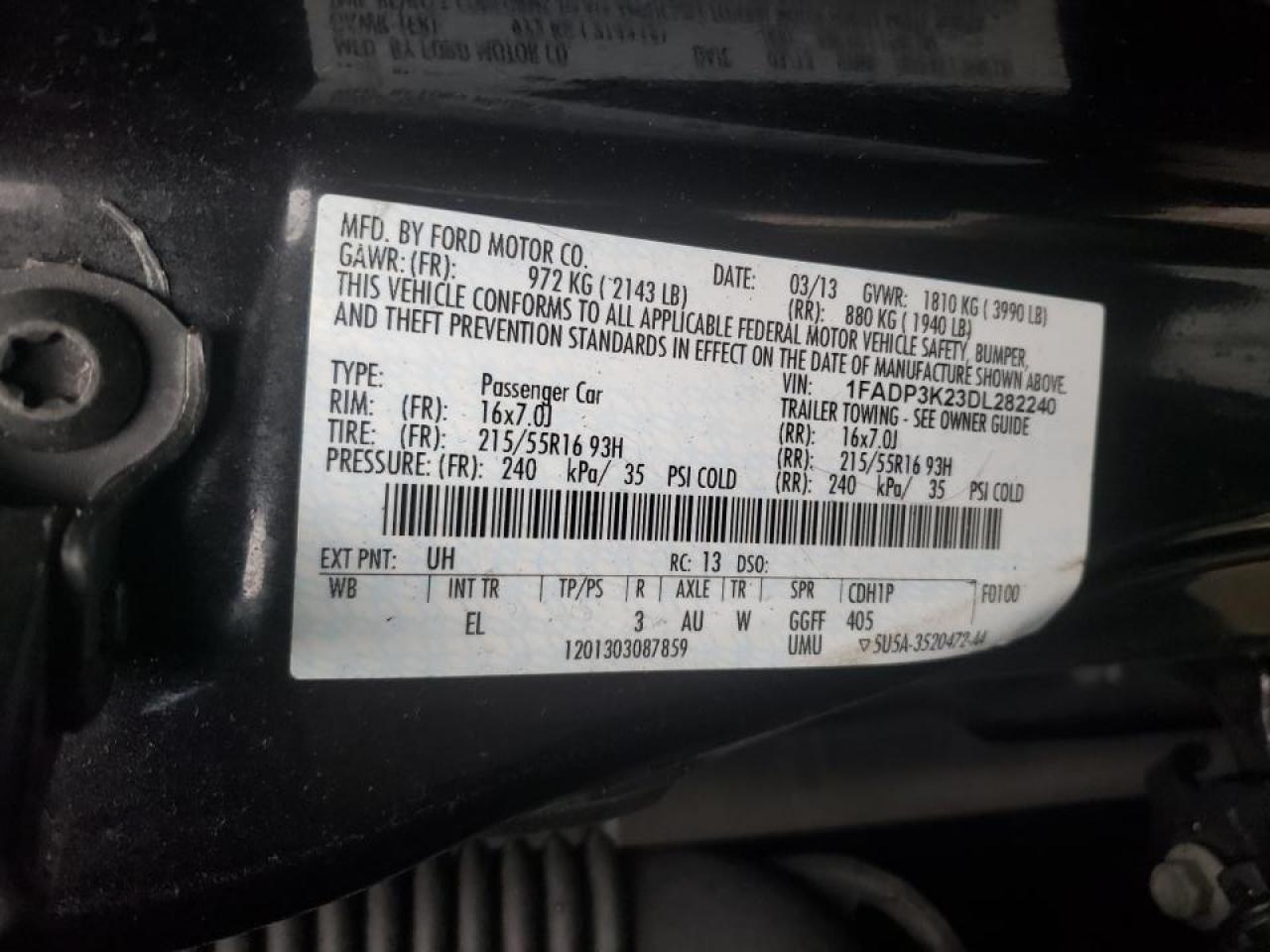 Photo 10 from auction – 2013 FORD FOCUS SE with VIN 1FADP3K23DL282240