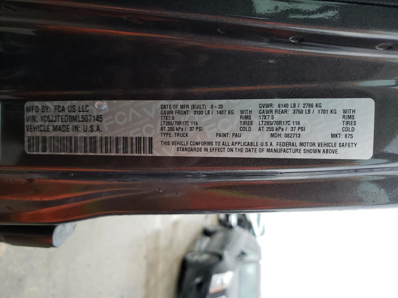 Photo 10 from auction – 2021 JEEP GLADIATOR with VIN 1C6JJTEG0ML507145