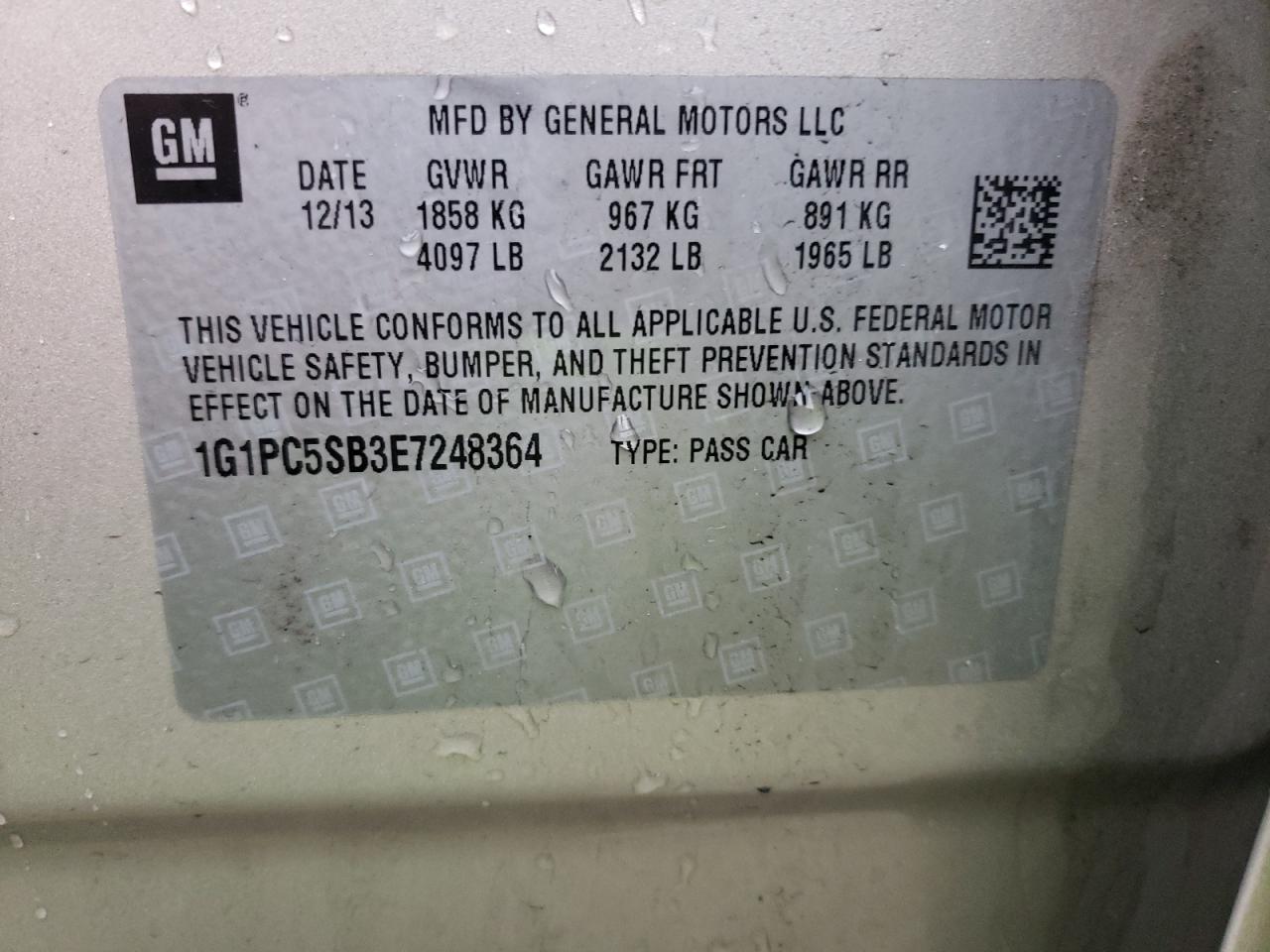 Photo 10 from auction – 2014 CHEVROLET CRUZE with VIN 1G1PC5SB3E7248364
