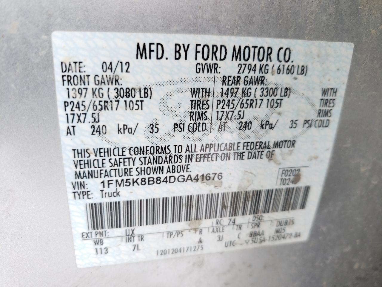 Photo 10 from auction – 2013 FORD EXPLORER with VIN 1FM5K8B84DGA41676