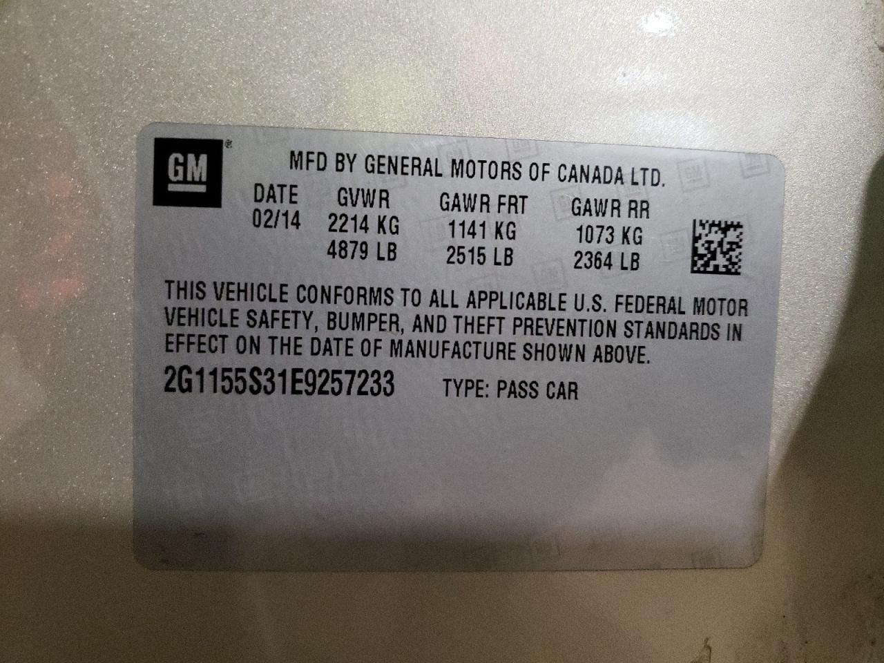 Photo 10 from auction – 2014 CHEVROLET IMPALA LTZ with VIN 2G1155S31E9257233