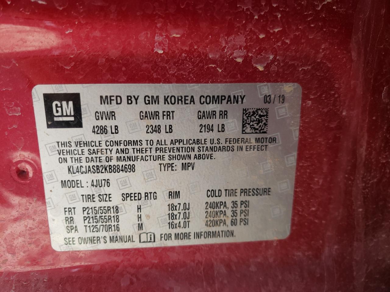 Photo 10 from auction – 2019 BUICK ENCORE PRE with VIN KL4CJASB2KB884698
