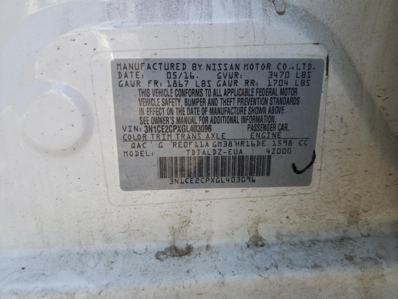 Photo 10 from auction – 2016 NISSAN VERSA NOTE with VIN 3N1CE2CPXGL403096