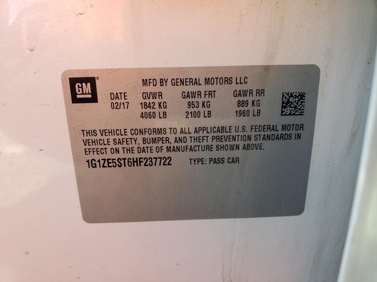 Photo 10 from auction – 2017 CHEVROLET MALIBU LT with VIN 1G1ZE5ST6HF237722