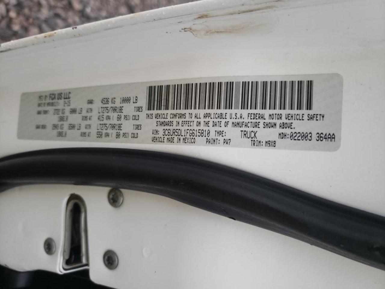 Photo 10 from auction – 2015 RAM 2500 SLT with VIN 3C6UR5DL1FG615810