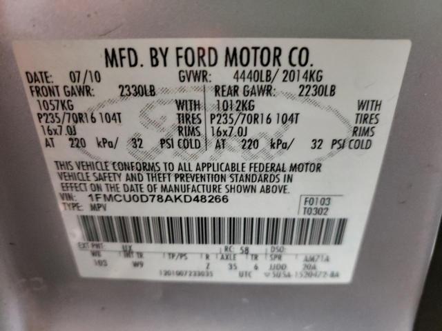Photo 10 from auction – 2010 FORD ESCAPE with VIN 1FMCU0D78AKD48266