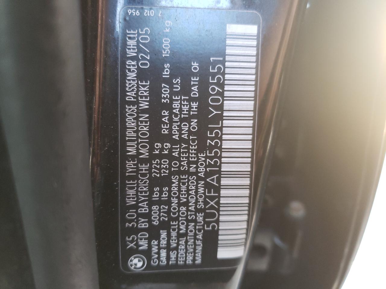 Photo 10 from auction – 2005 BMW X5 3.0I with VIN 5UXFA13535LY09551