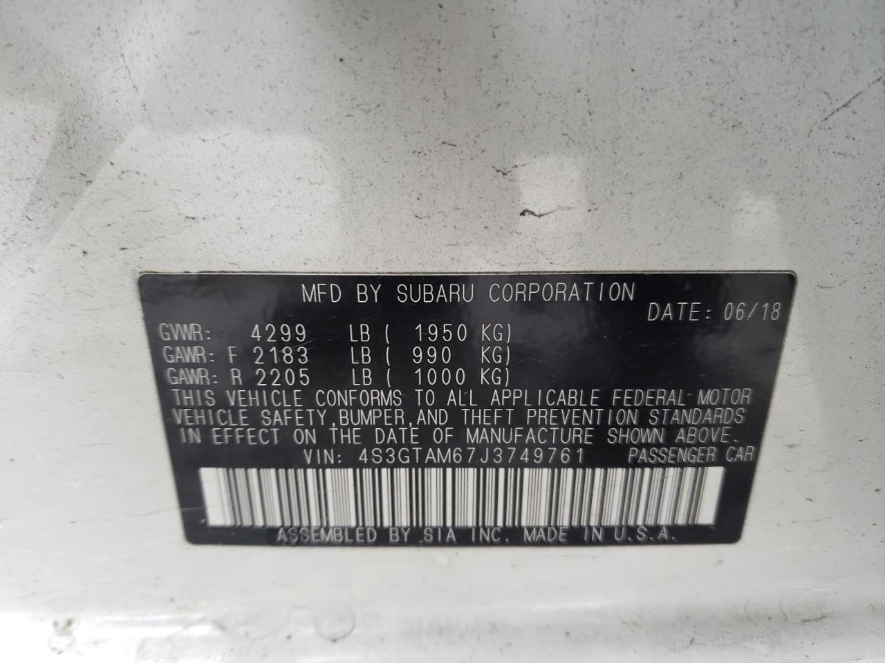 Photo 10 from auction – 2018 SUBARU IMPREZA SP with VIN 4S3GTAM67J3749761