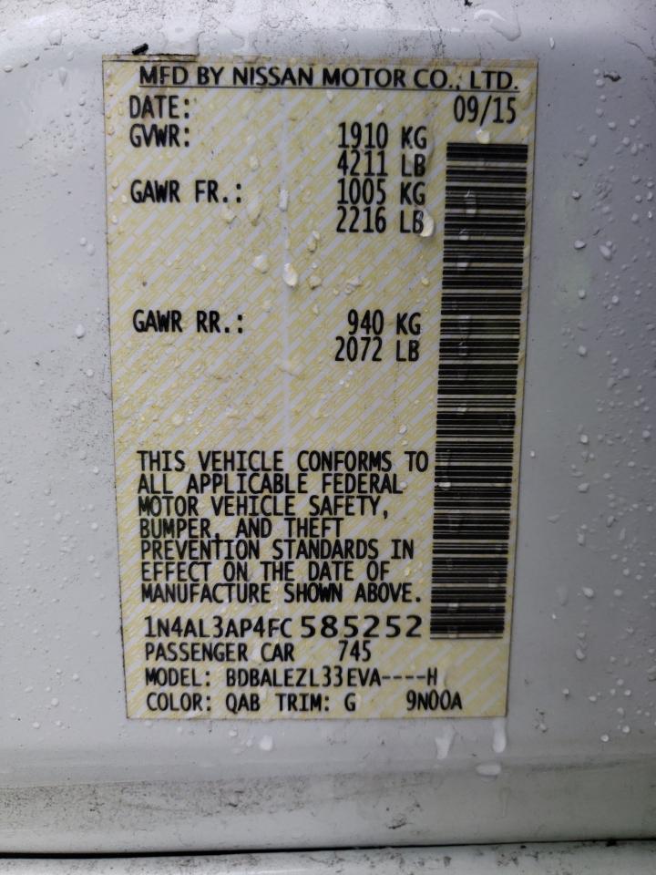 Photo 10 from auction – 2015 NISSAN ALTIMA 2.5 with VIN 1N4AL3AP4FC585252