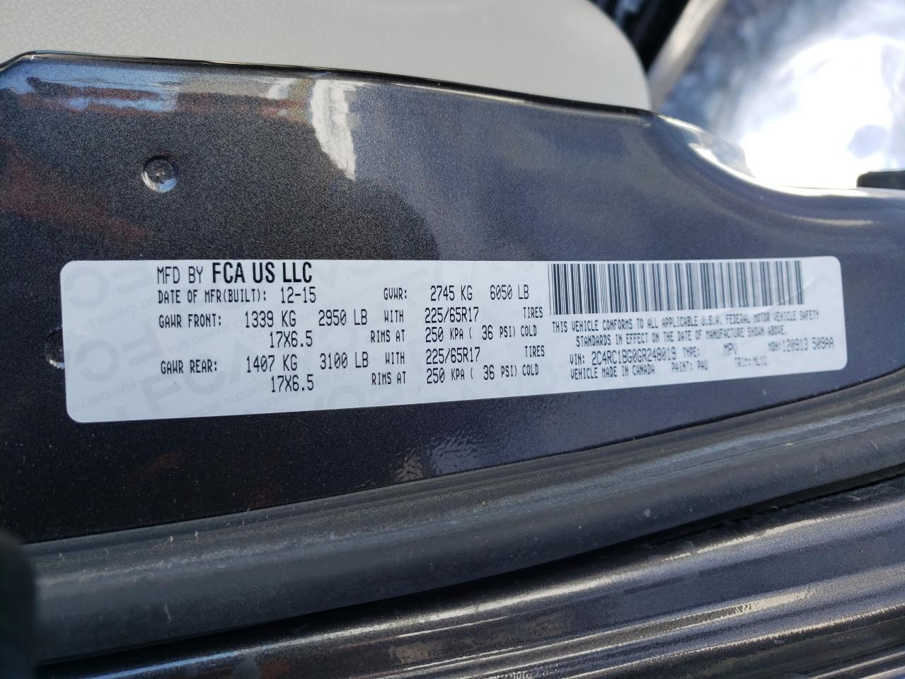 Photo 10 from auction – 2016 CHRYSLER TOWN & COU with VIN 2C4RC1BG0GR248019