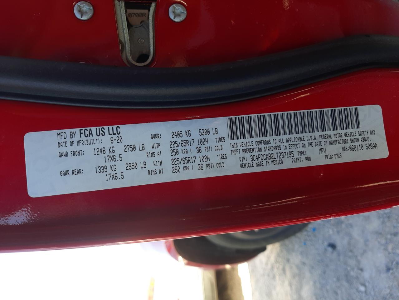 Photo 10 from auction – 2020 DODGE JOURNEY SE with VIN 3C4PDCAB2LT237195