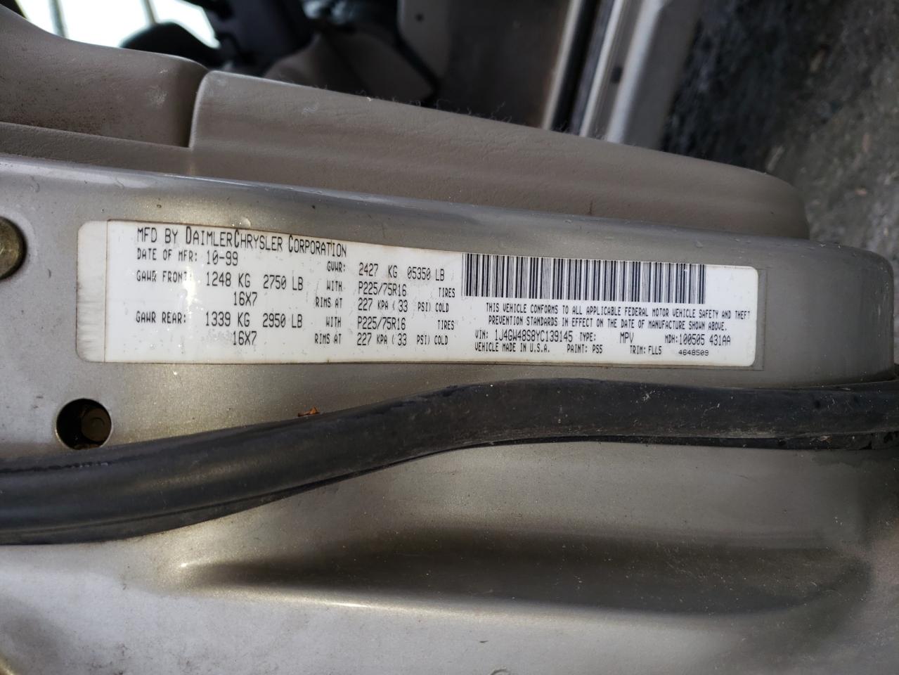Photo 10 from auction – 2000 JEEP GRAND CHER with VIN 1J4GW48S8YC139145