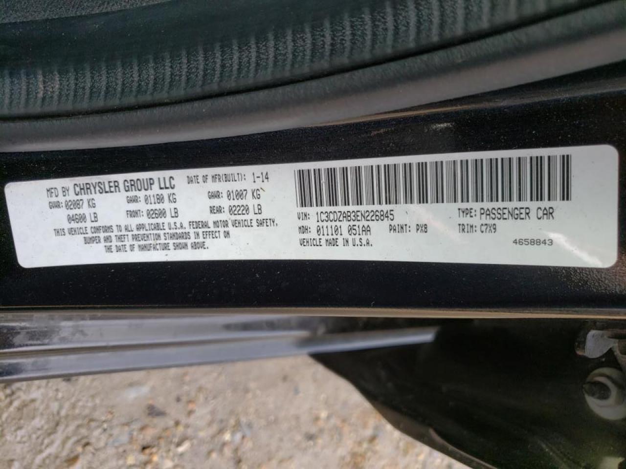 Photo 10 from auction – 2014 DODGE AVENGER SE with VIN 1C3CDZAB3EN226845