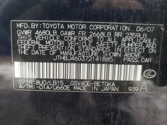 Foto 10 de la subasta – 2007 LEXUS ES 350 con VIN JTHBJ46G372141885