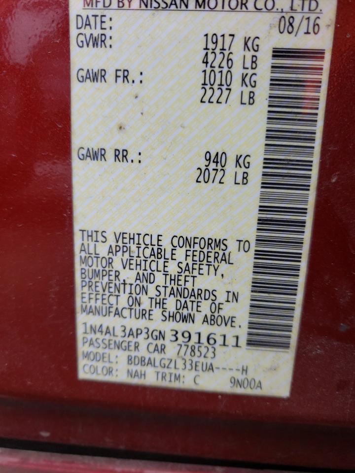 Photo 10 from auction – 2016 NISSAN ALTIMA 2.5 with VIN 1N4AL3AP3GN391611