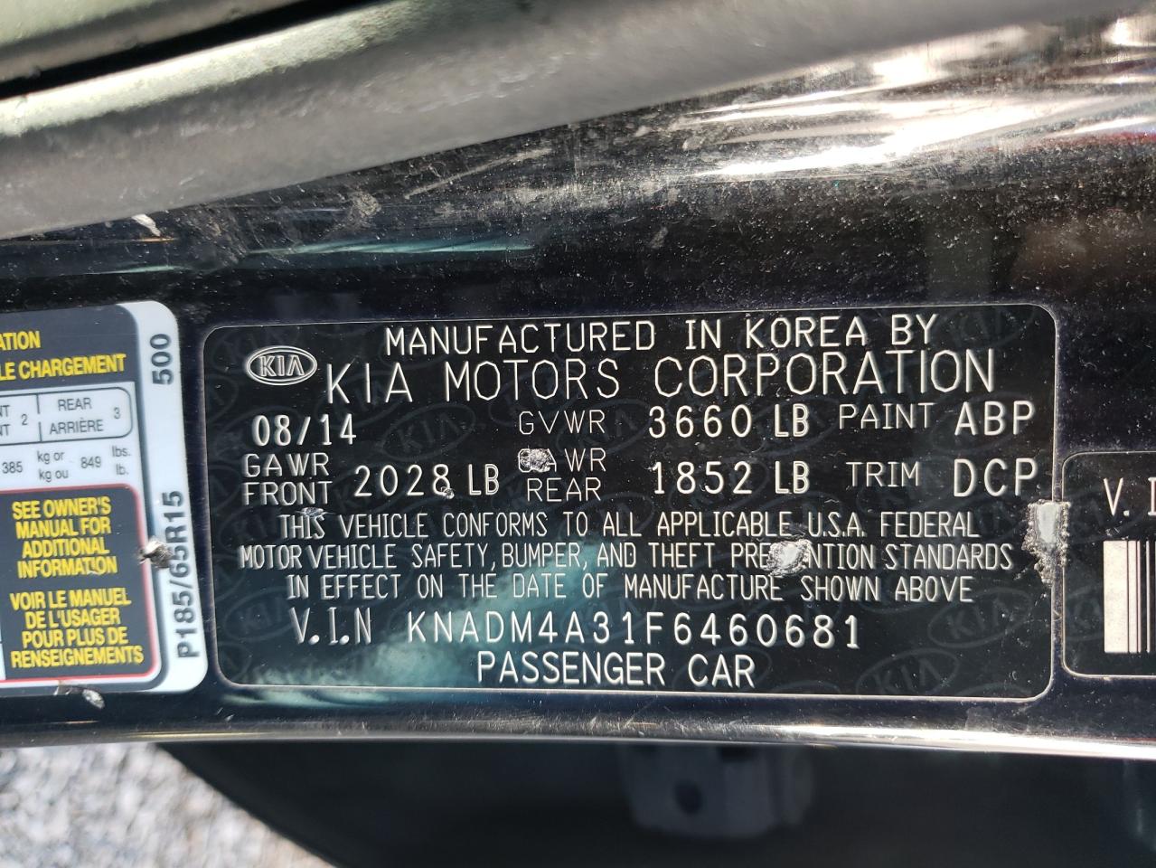 Photo 10 from auction – 2015 KIA RIO LX with VIN KNADM4A31F6460681