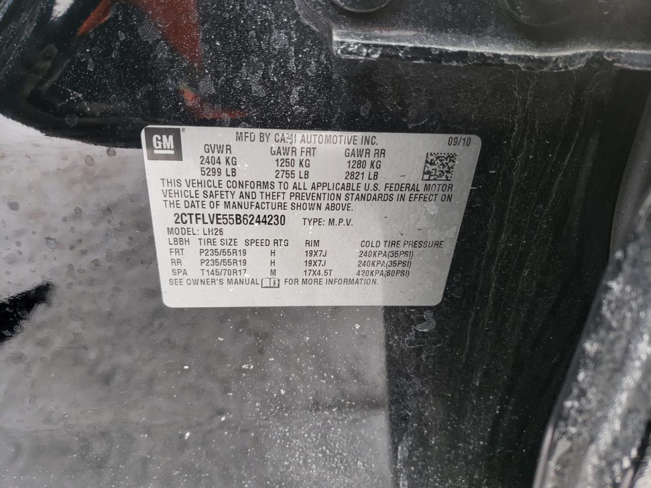 Photo 10 from auction – 2011 GMC TERRAIN SL with VIN 2CTFLVE55B6244230