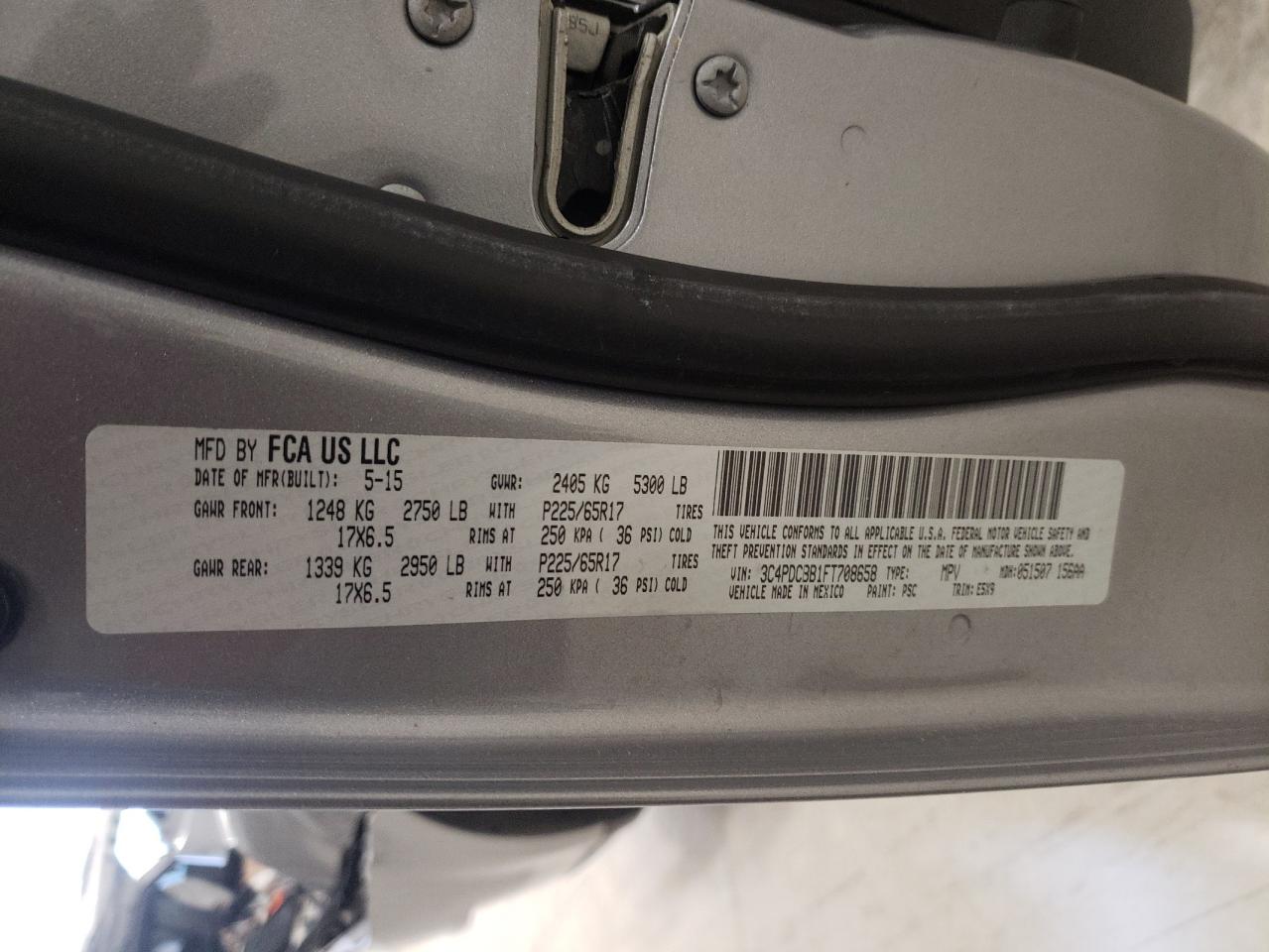 Photo 10 from auction – 2015 DODGE JOURNEY SX with VIN 3C4PDCBB1FT708658