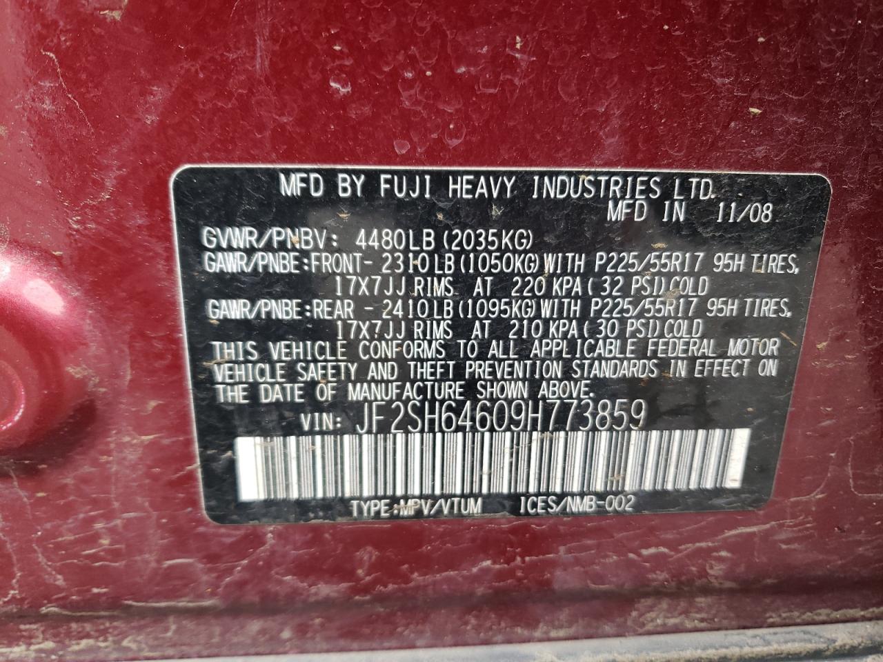Photo 10 from auction – 2009 SUBARU FORESTER 2 with VIN JF2SH64609H773859