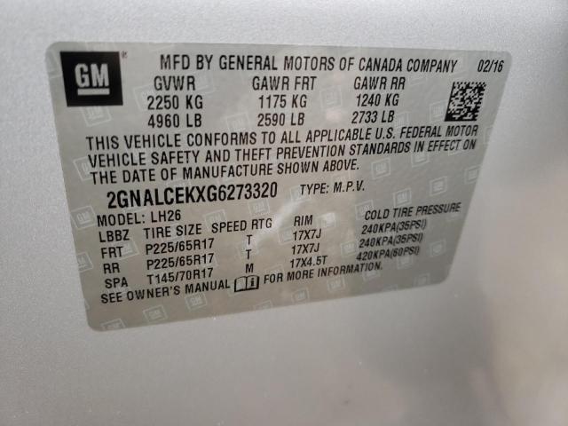 Photo 10 from auction – 2016 CHEVROLET EQUINOX LT with VIN 2GNALCEKXG6273320