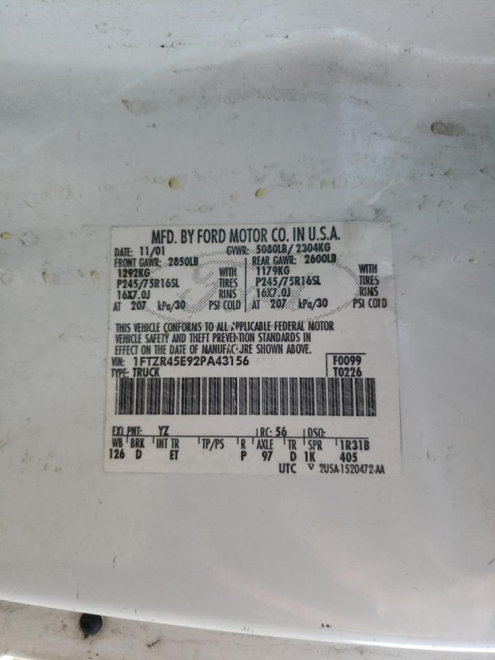 Photo 10 from auction – 2002 FORD RANGER SUP with VIN 1FTZR45E92PA43156