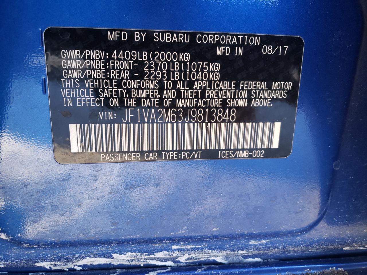 Photo 10 from auction – 2018 SUBARU WRX STI with VIN JF1VA2M63J9813848
